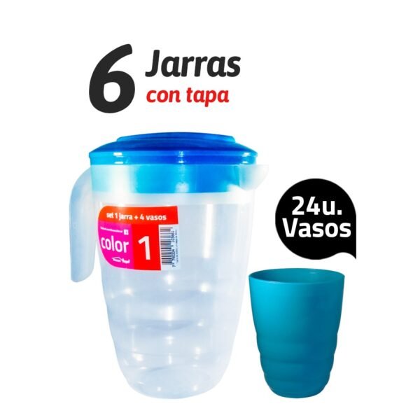 Combo 6 Jarras c/Tapa + 24 Vasos